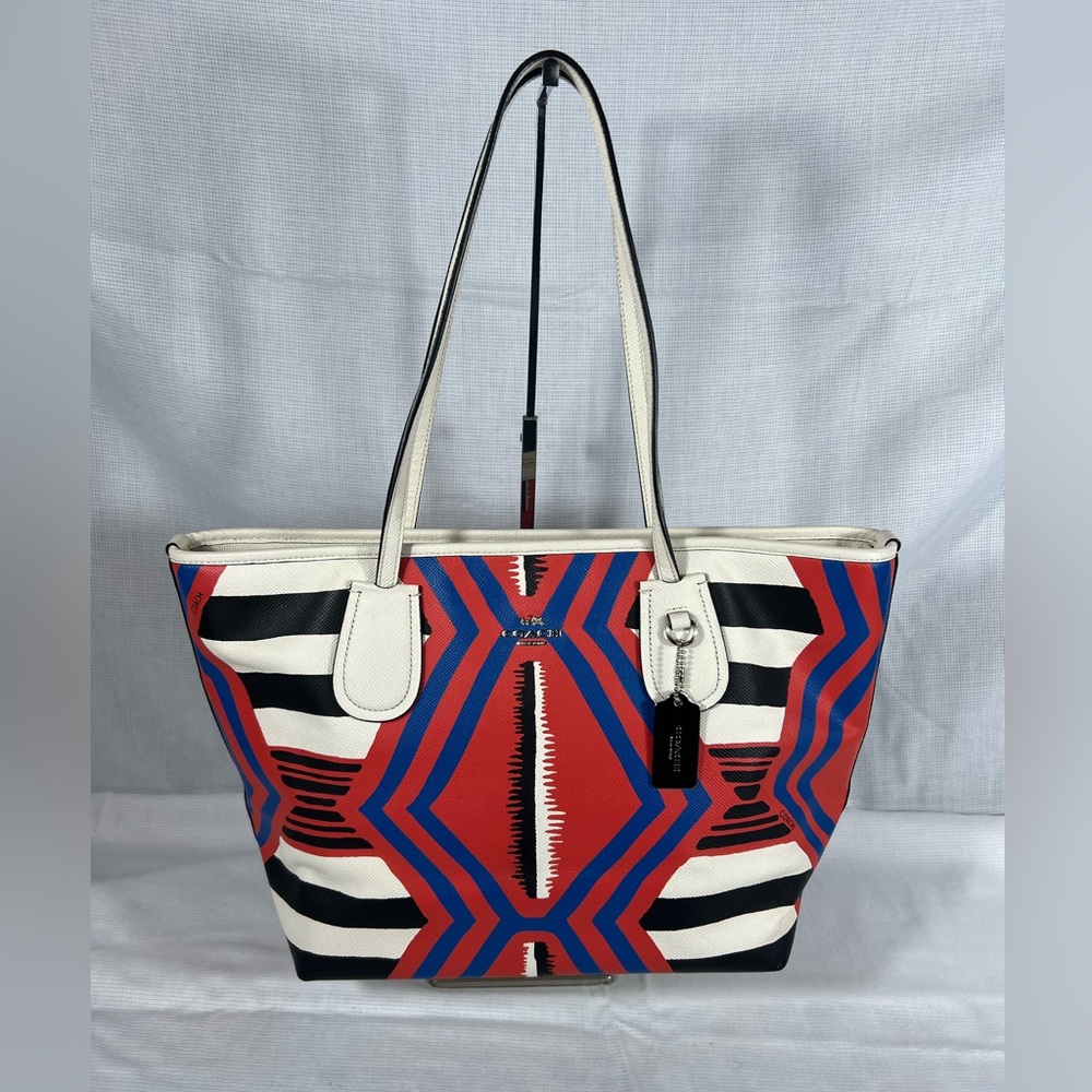 Rare Coach Gallery Tote F33659 – Tribal Print in Red, Blue & Black